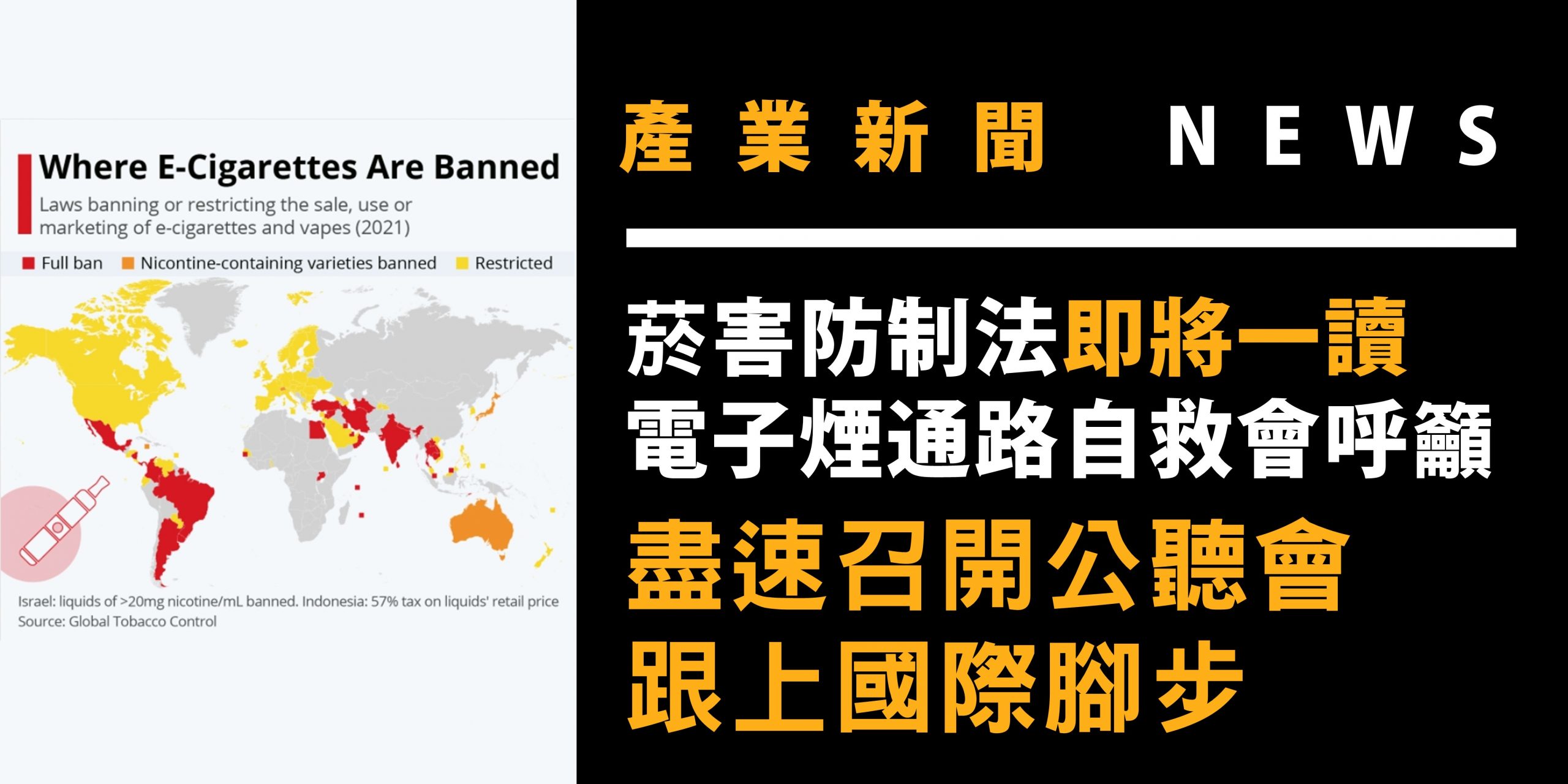 You are currently viewing 【產業新聞】菸害防制法即將完成一讀  電子煙通路自救會呼籲盡速召開公聽會跟上國際腳步